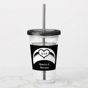 Gotische bruiloft gevleugeld hart Custom Monogramm Acryl Drinkbeker
