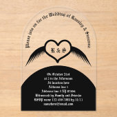Gotische bruiloft gevleugeld hart Custom Monogramm Acryl Uitnodigingen (Voorkant)