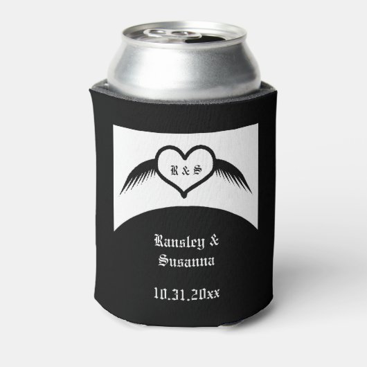 Gotische bruiloft gevleugeld hart Custom Monogramm Blikjeskoeler (Blikje Achterkant)
