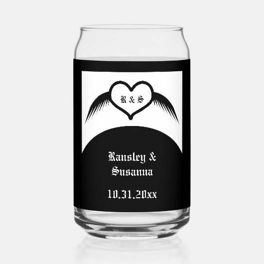 Gotische bruiloft gevleugeld hart Custom Monogramm Blikvorm Glas (Voorkant)