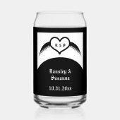 Gotische bruiloft gevleugeld hart Custom Monogramm Blikvorm Glas (Achterkant)