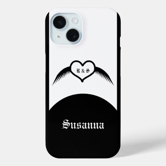 Gotische bruiloft gevleugeld hart Custom Monogramm Case-Mate iPhone Case (Achterkant)