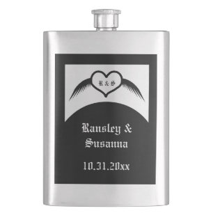 Gotische bruiloft gevleugeld hart Custom Monogramm Flacon