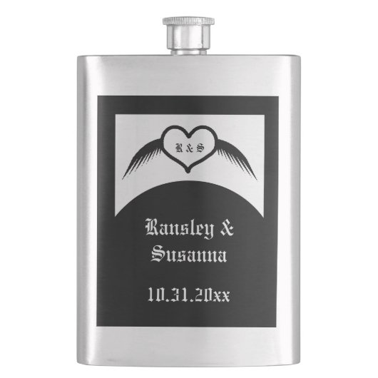 Gotische bruiloft gevleugeld hart Custom Monogramm Flacon (Voorkant)