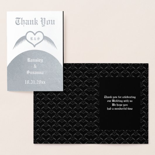 Gotische bruiloft gevleugeld hart Custom Monogramm Folie Kaarten (Display)