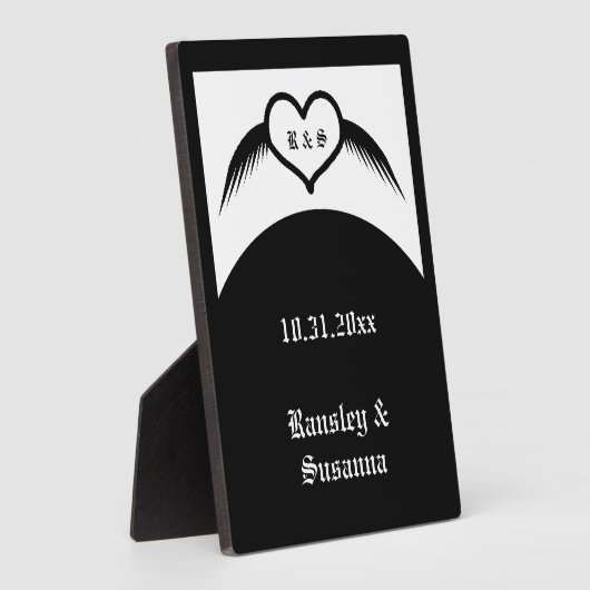 Gotische bruiloft gevleugeld hart Custom Monogramm Fotoplaat (Zijkant)