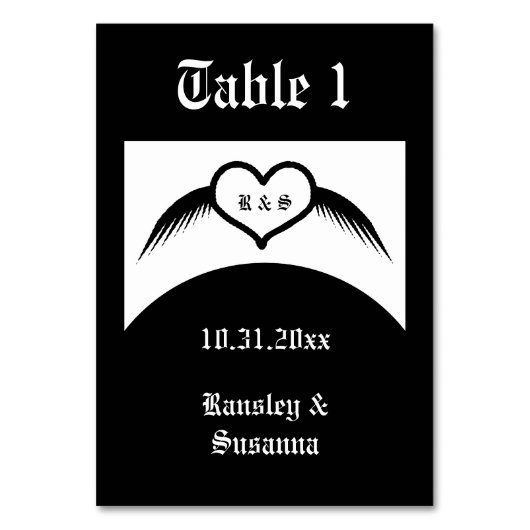 Gotische bruiloft gevleugeld hart Custom Monogramm Kaart (Voorkant)