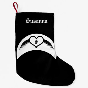 Gotische bruiloft gevleugeld hart Custom Monogramm Kleine Kerstsok