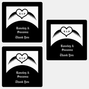 Gotische bruiloft gevleugeld hart Custom Monogramm Labels