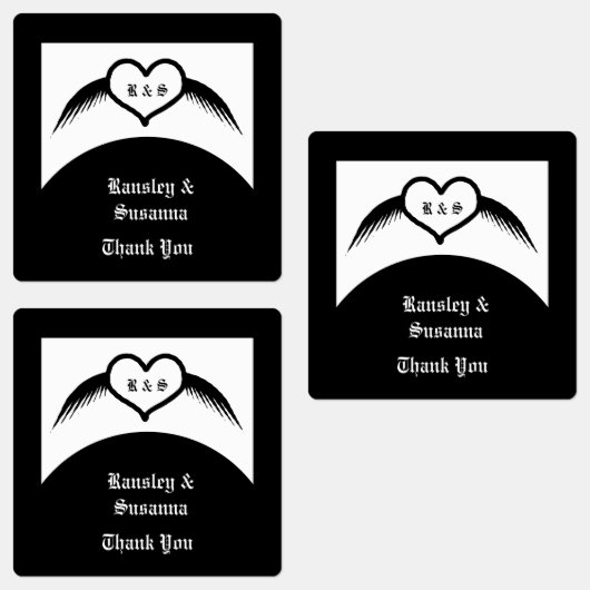Gotische bruiloft gevleugeld hart Custom Monogramm Labels (Groep)