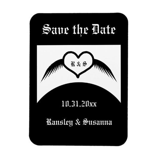 Gotische bruiloft gevleugeld hart Custom Monogramm Magneet (Verticaal)