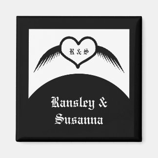 Gotische bruiloft gevleugeld hart Custom Monogramm Magneet