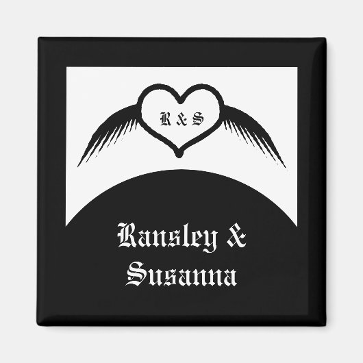 Gotische bruiloft gevleugeld hart Custom Monogramm Magneet (Voorkant)