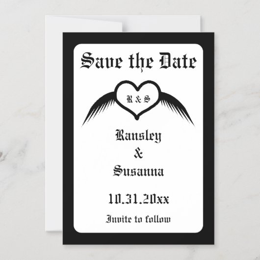 Gotische bruiloft gevleugeld hart Custom Monogramm Magnetische Uitnodiging (Voorkant)