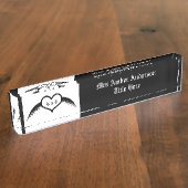 Gotische bruiloft gevleugeld hart Custom Monogramm Naambordje (Zijkant)