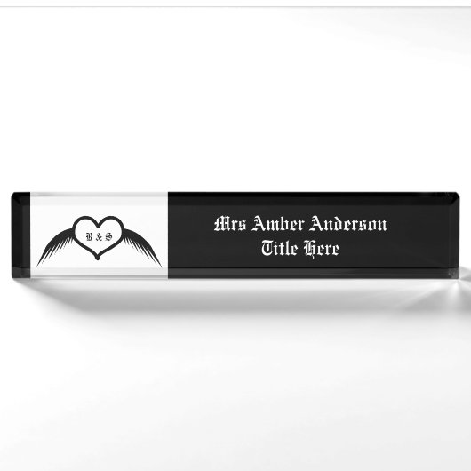 Gotische bruiloft gevleugeld hart Custom Monogramm Naambordje (Voorkant)