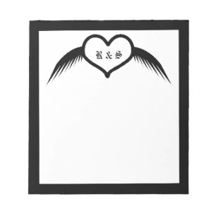 Gotische bruiloft gevleugeld hart Custom Monogramm Notitieblok
