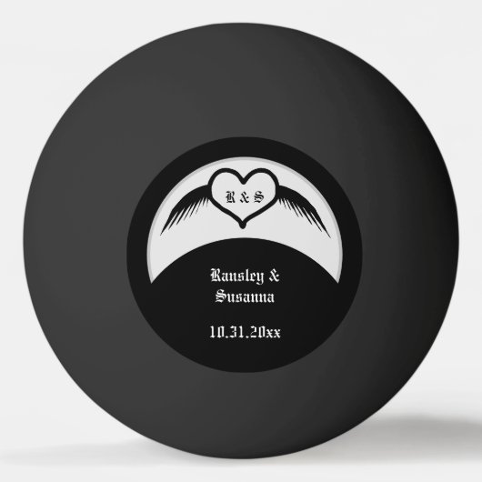 Gotische bruiloft gevleugeld hart Custom Monogramm Pingpongbal (Achterkant)