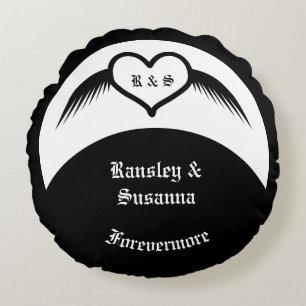 Gotische bruiloft gevleugeld hart Custom Monogramm Rond Kussen