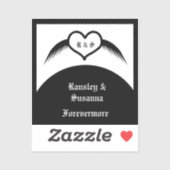 Gotische bruiloft gevleugeld hart Custom Monogramm Sticker (Vel)