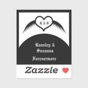 Gotische bruiloft gevleugeld hart Custom Monogramm Sticker