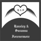 Gotische bruiloft gevleugeld hart Custom Monogramm Sticker (Voorkant)