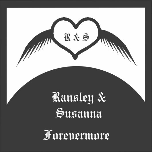 Gotische bruiloft gevleugeld hart Custom Monogramm Sticker (Voorkant)