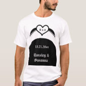 Gotische bruiloft gevleugeld hart Custom Monogramm T-shirt (Voorkant)
