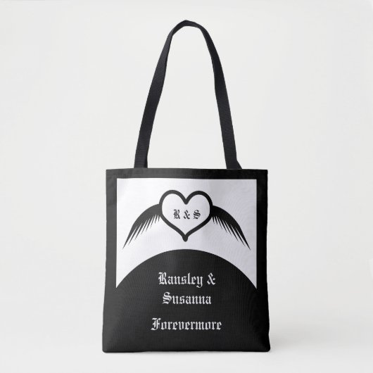 Gotische bruiloft gevleugeld hart Custom Monogramm Tote Bag (Voorkant)
