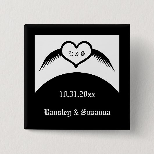 Gotische bruiloft gevleugeld hart Custom Monogramm Vierkante Button 5,1 Cm (Voorkant)