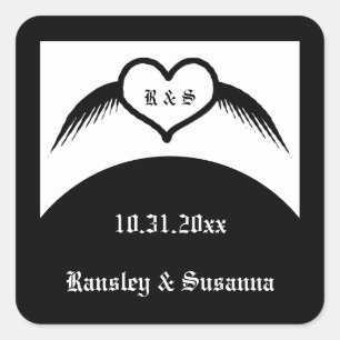 Gotische bruiloft gevleugeld hart Custom Monogramm Vierkante Sticker