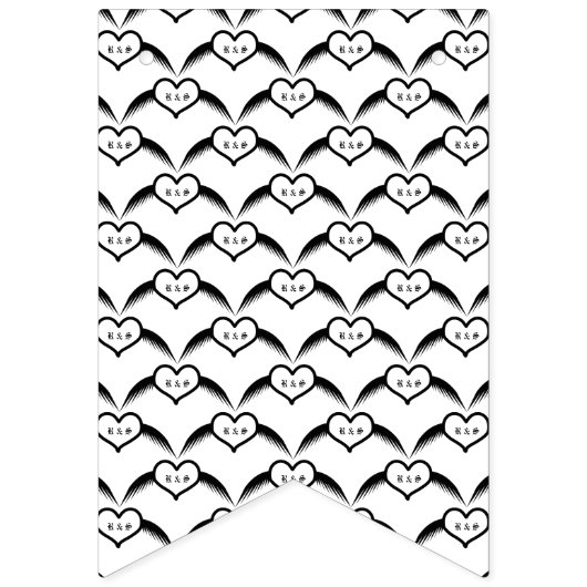 Gotische bruiloft gevleugeld hart Custom Monogramm Vlaggetjes (Tweede vlag)