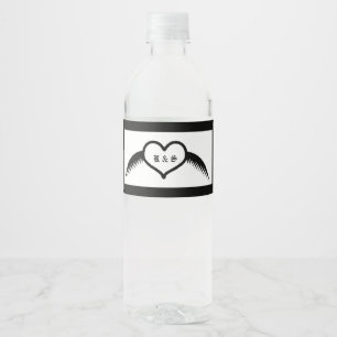 Gotische bruiloft gevleugeld hart Custom Monogramm Waterfles Etiket