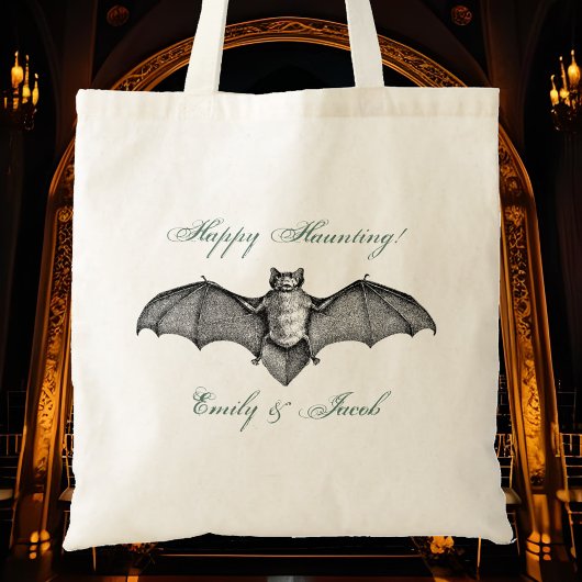 Gotische bruiloft  Halloween vleermuis paar namen Tote Bag