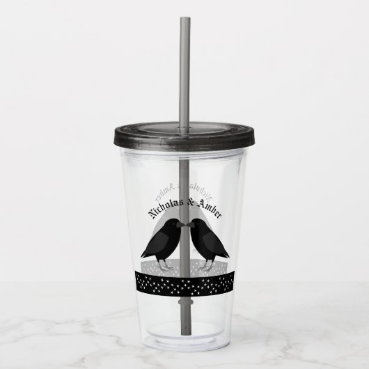 Gotische bruiloft kussen Ravens Custom Acryl Drinkbeker (Voorkant)
