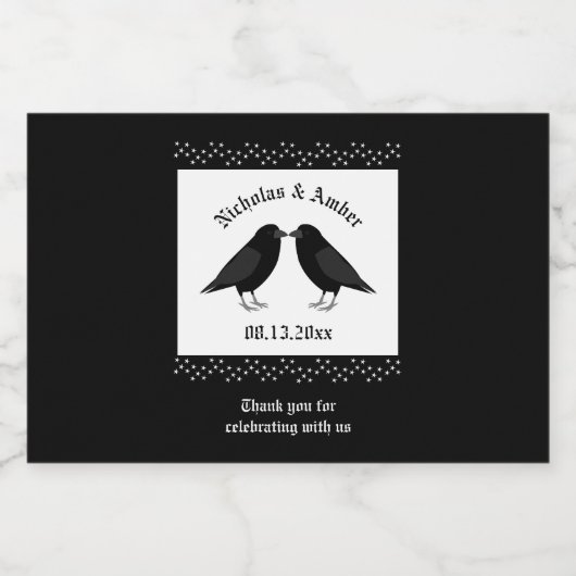 Gotische bruiloft kussen Ravens Custom Likeurfles Etiket (Enkel label)
