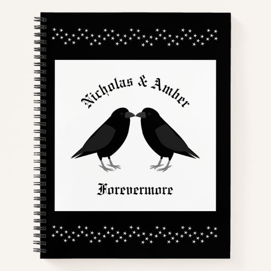 Gotische bruiloft kussen Ravens Custom Notitieboek (Voorkant)
