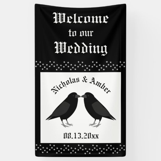 Gotische bruiloft kussen Ravens Custom Spandoek (Verticaal)