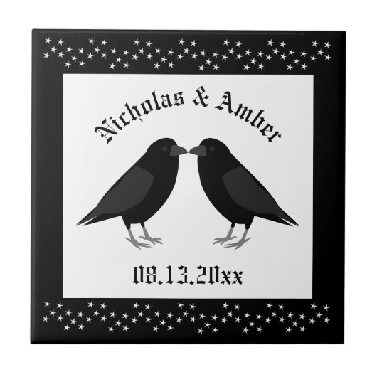 Gotische bruiloft kussen Ravens Custom Tegeltje (Voorkant)