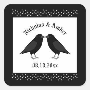 Gotische bruiloft kussen Ravens Custom Vierkante Sticker