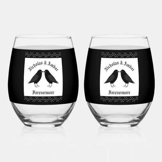 Gotische bruiloft kussen Ravens Custom Wijnglas Zonder Voet (Voorkant)