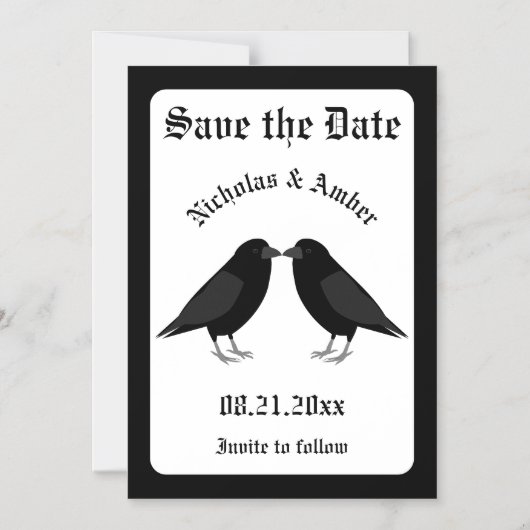 Gotische bruiloft kussen Ravens Save the Date Magnetische Uitnodiging (Voorkant)