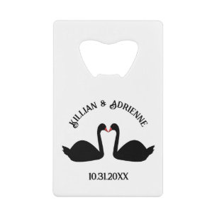 Gotische bruiloft kussen zwarte zwanen Custom Creditkaart Flessenopener