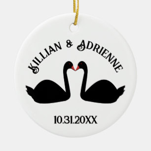 Gotische bruiloft kussen zwarte zwanen Custom Keramisch Ornament