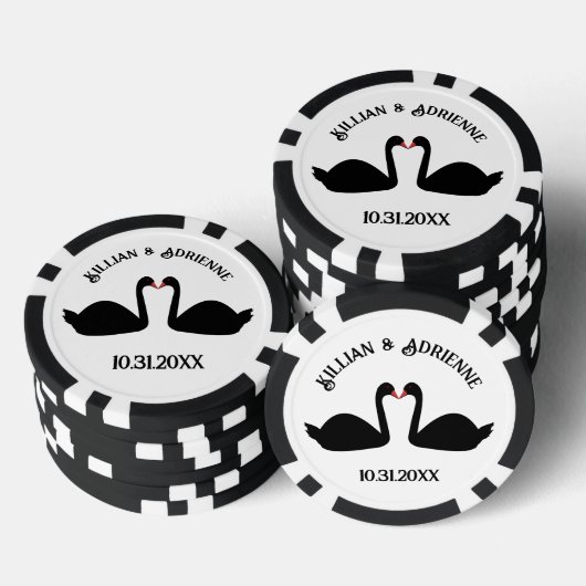 Gotische bruiloft kussen zwarte zwanen Custom Poker Chips (Opstapeling)