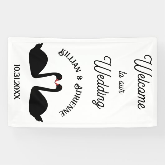 Gotische bruiloft kussen zwarte zwanen Custom Spandoek (Horizontaal)