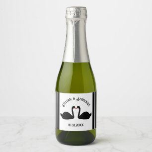 Gotische bruiloft kussen zwarte zwanen Custom Sparkling Wijnetiket