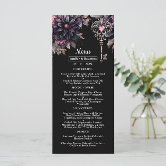 Gotische bruiloft menu Bloemen Hallobruiloft Menu (Staand voorkant)