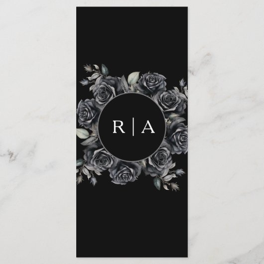 Gotische bruiloft Menu Donker Zwart Bloemen Gotisc (Achterkant)
