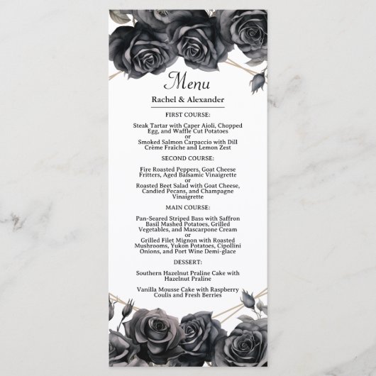 Gotische bruiloft Menu Zwart Rozen Floral Gothic M (Voorkant)